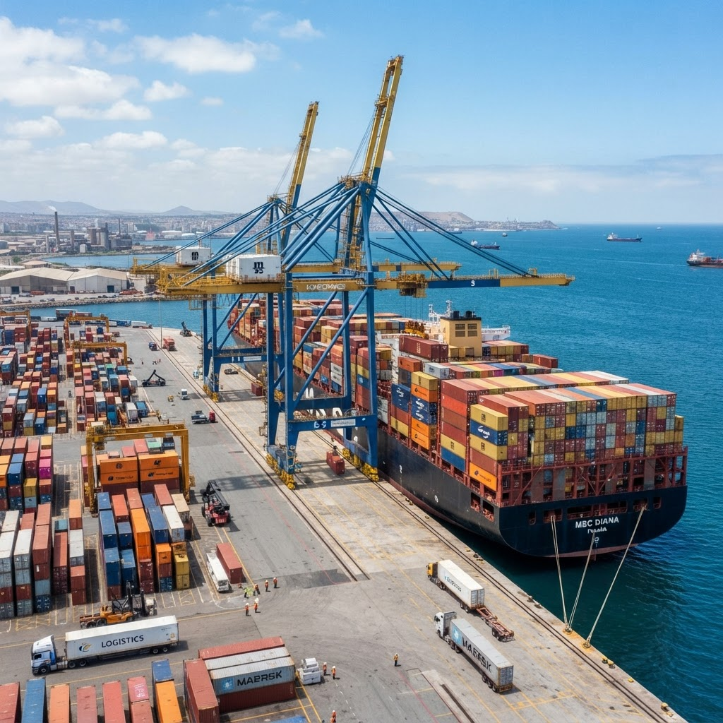 Export-ready shipment at port